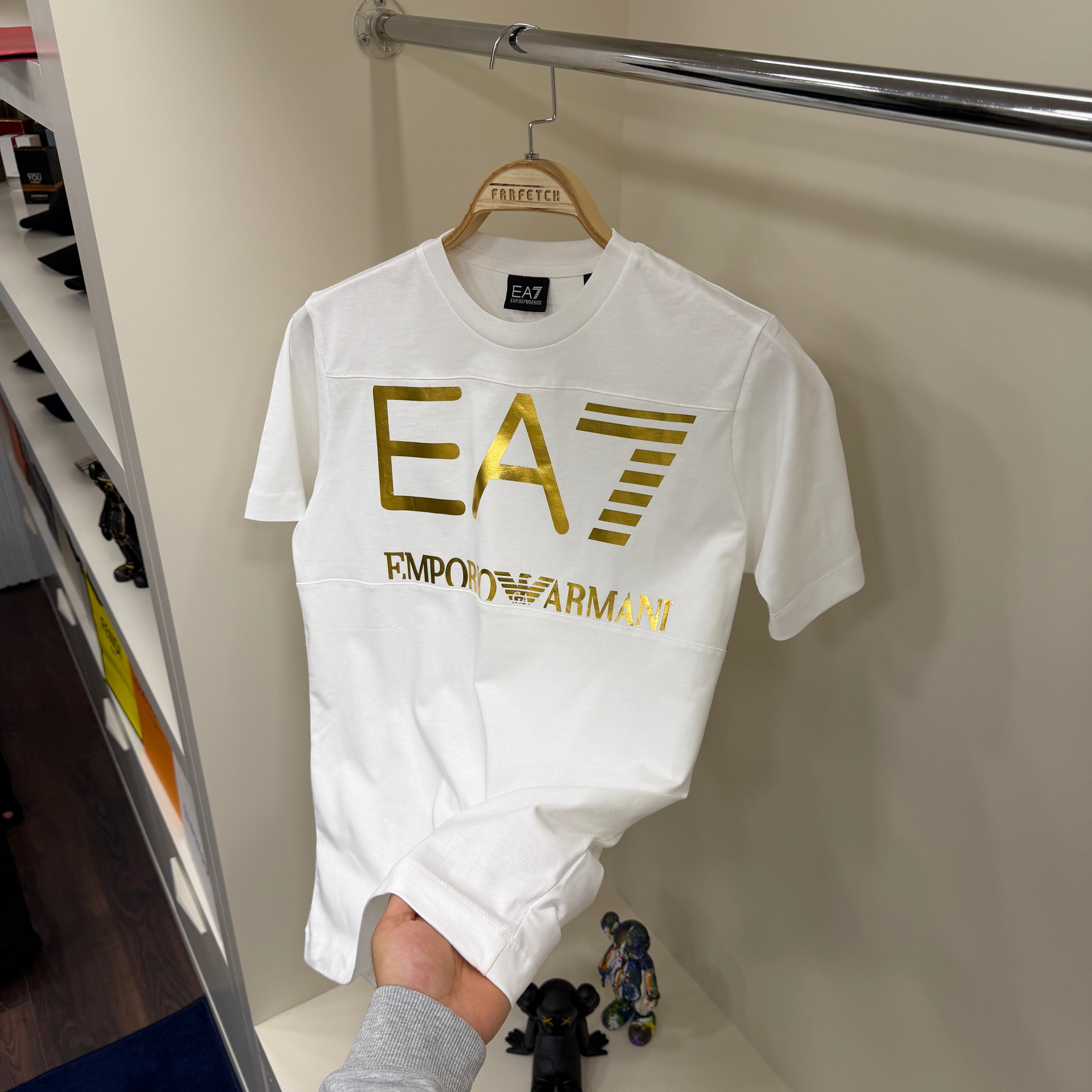 EA7 Emporio Armani Gold Baskı Beyaz T-Shirt