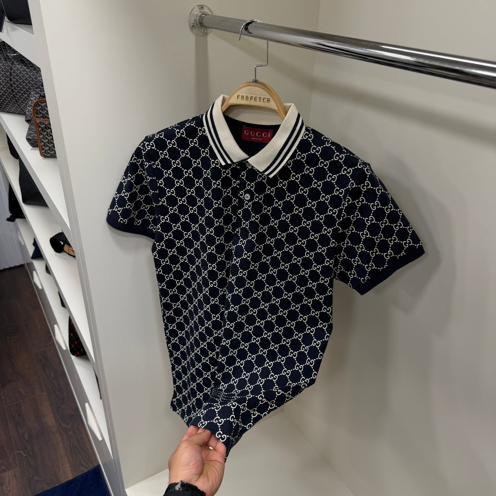 Gucci Full Baskı Polo Yaka Siyah