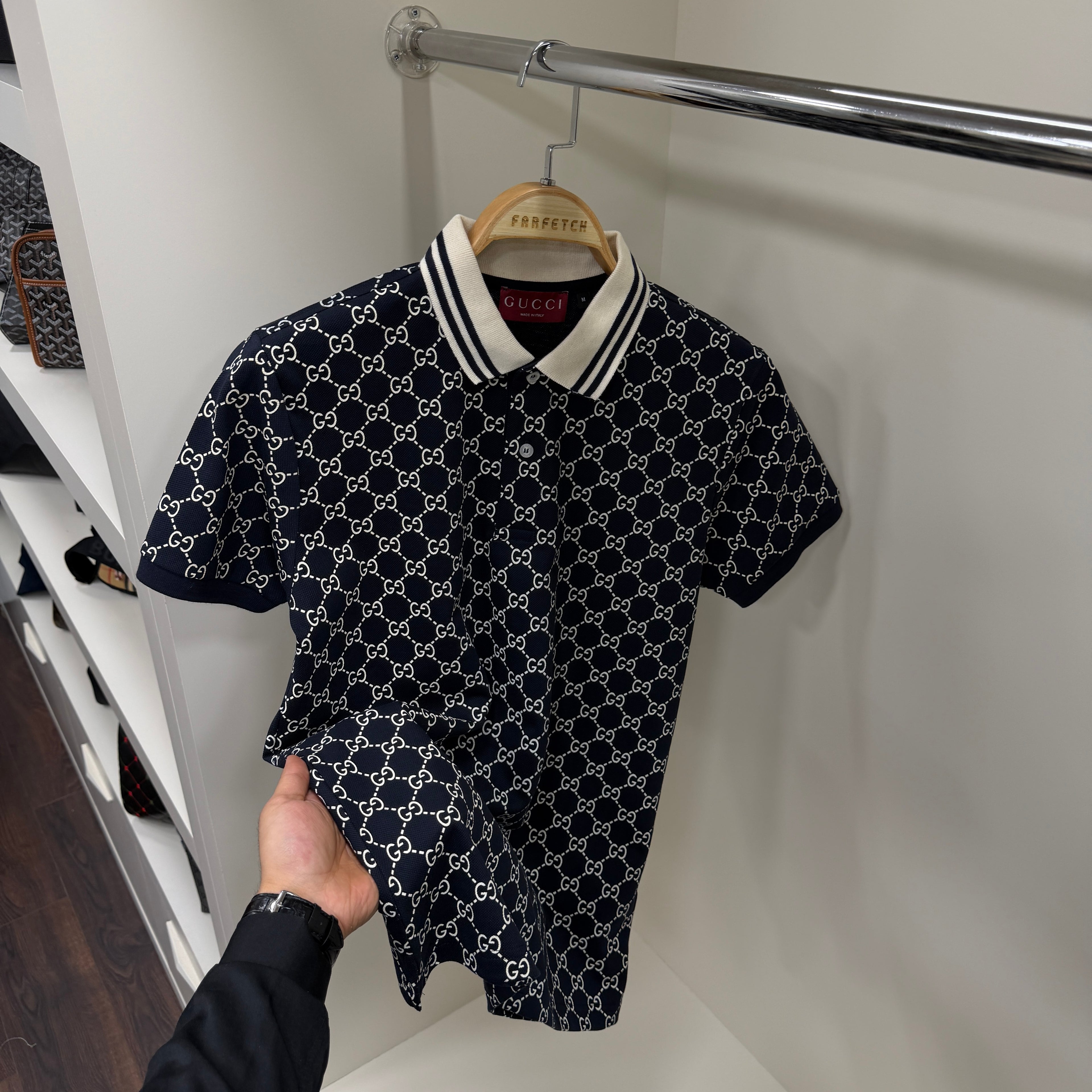Gucci Full Baskı Polo Yaka Siyah