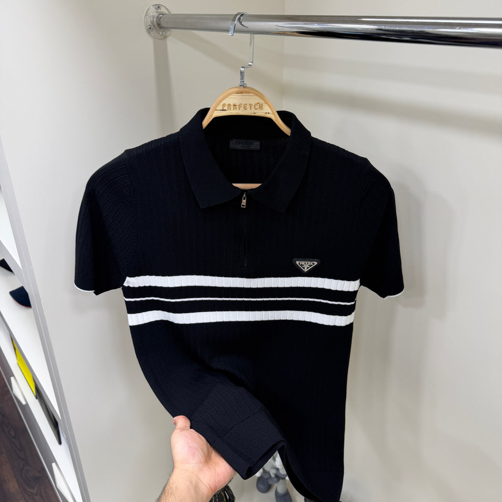 Prada Siyah Örme Yakalı Tshirt