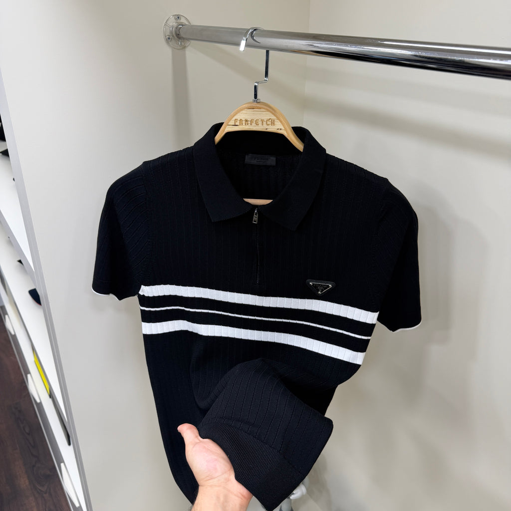 Prada Siyah Örme Yakalı Tshirt