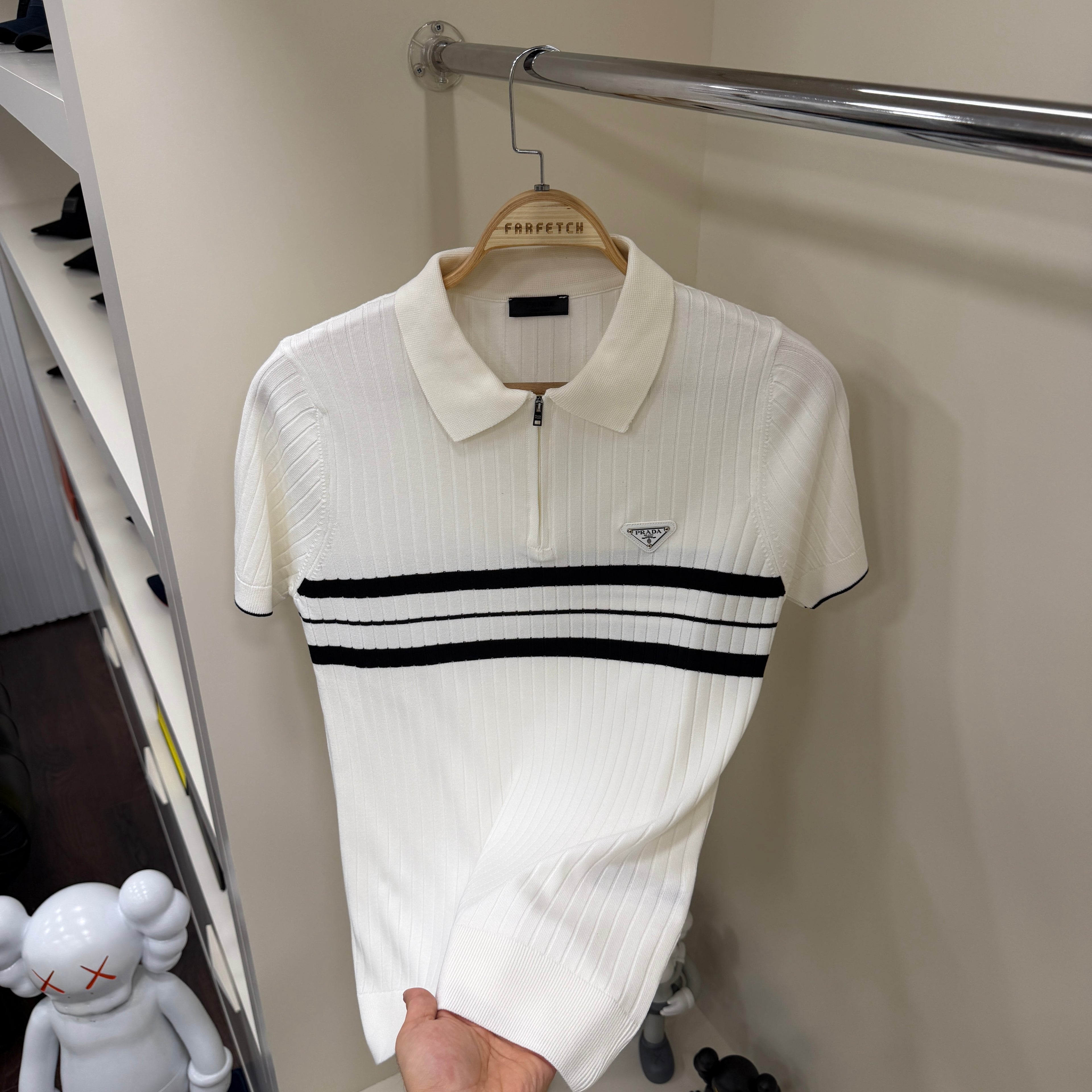 Prada Beyaz Örme Yakalı Tshirt