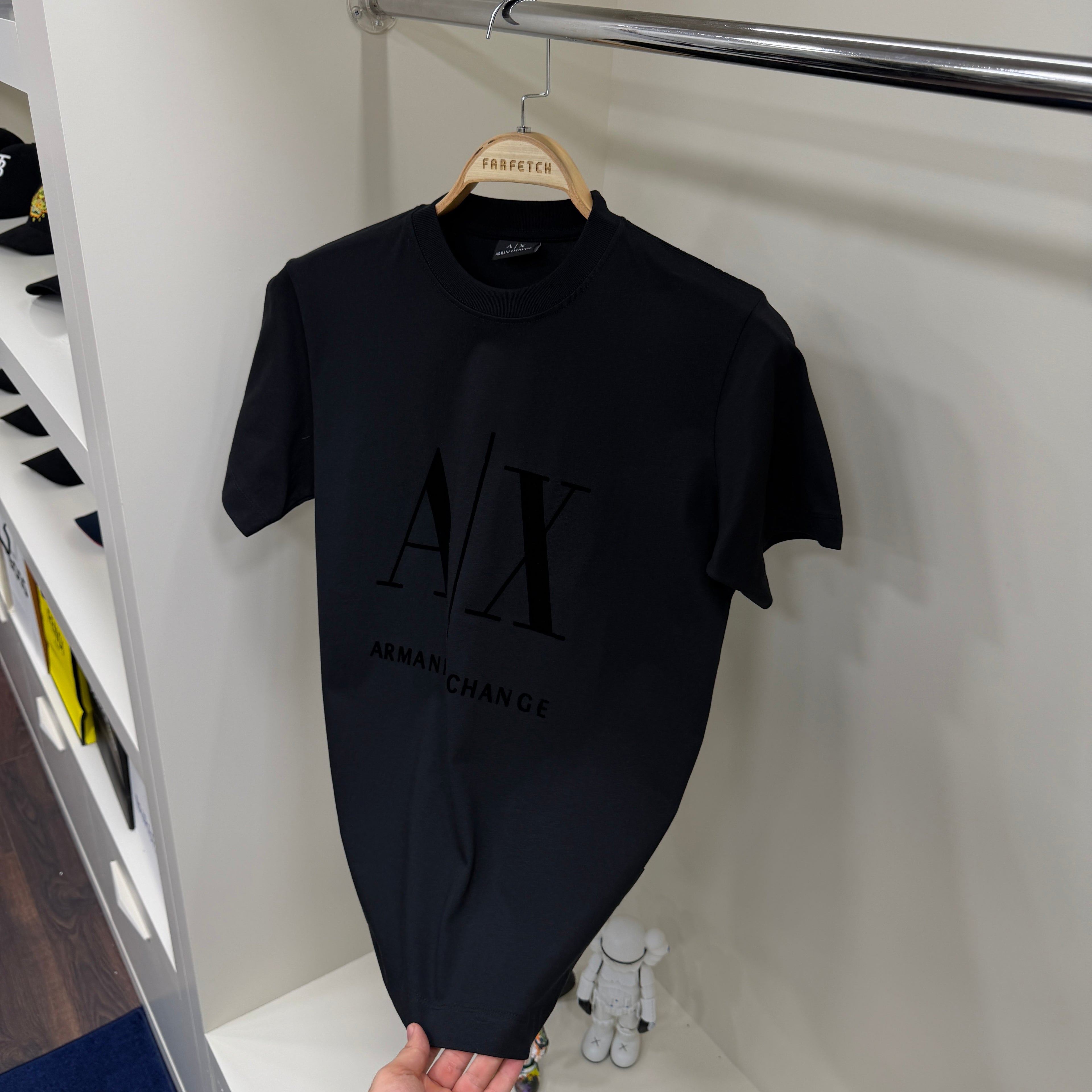 Armanı Exchange Flok Baskı  Siyah T-Shirt