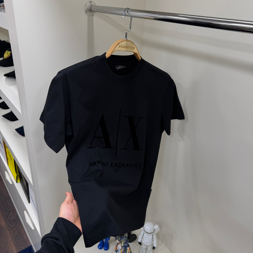 Armanı Exchange Flok Baskı  Siyah T-Shirt