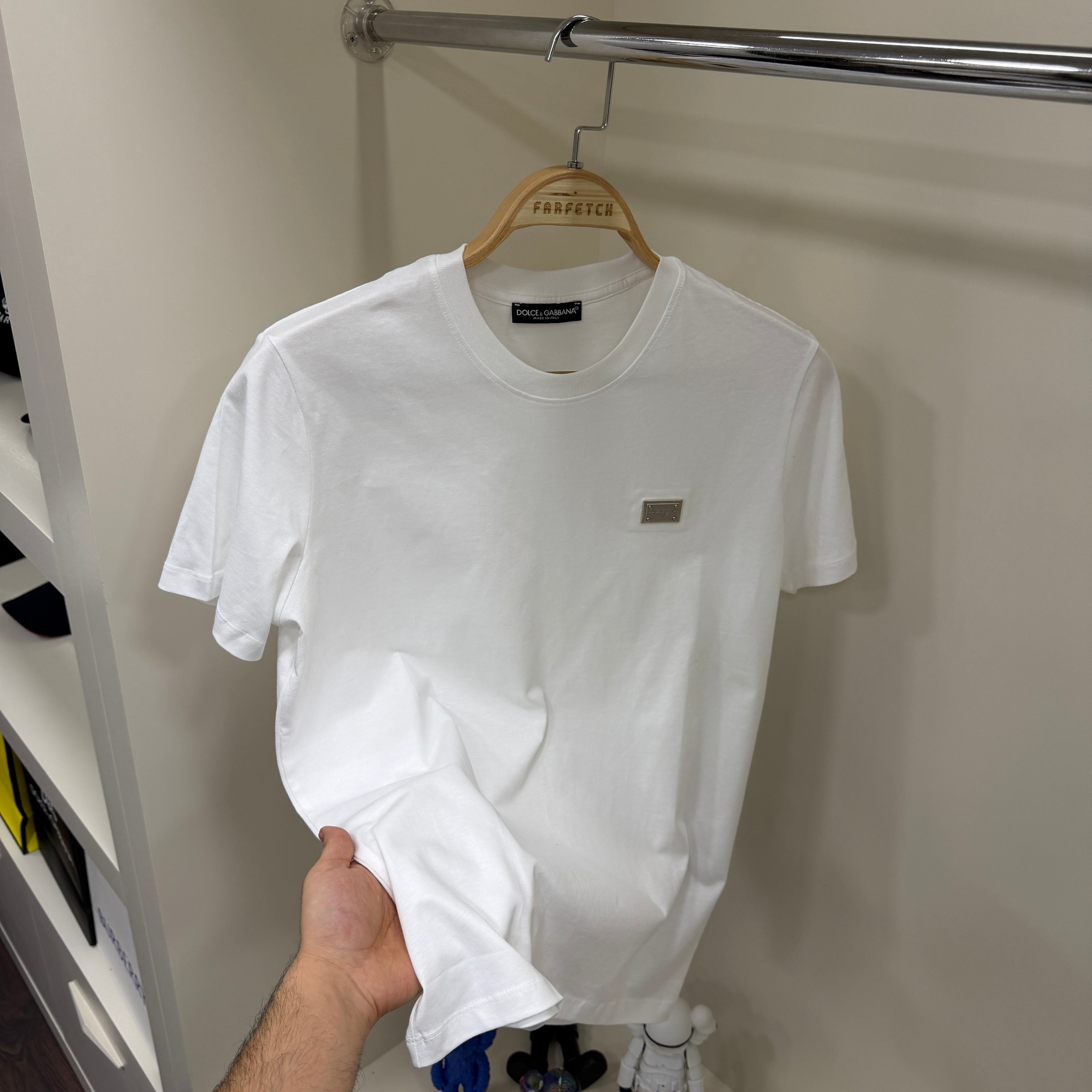 Dolce Gabbana Plaka Logo Beyaz T-Shirt