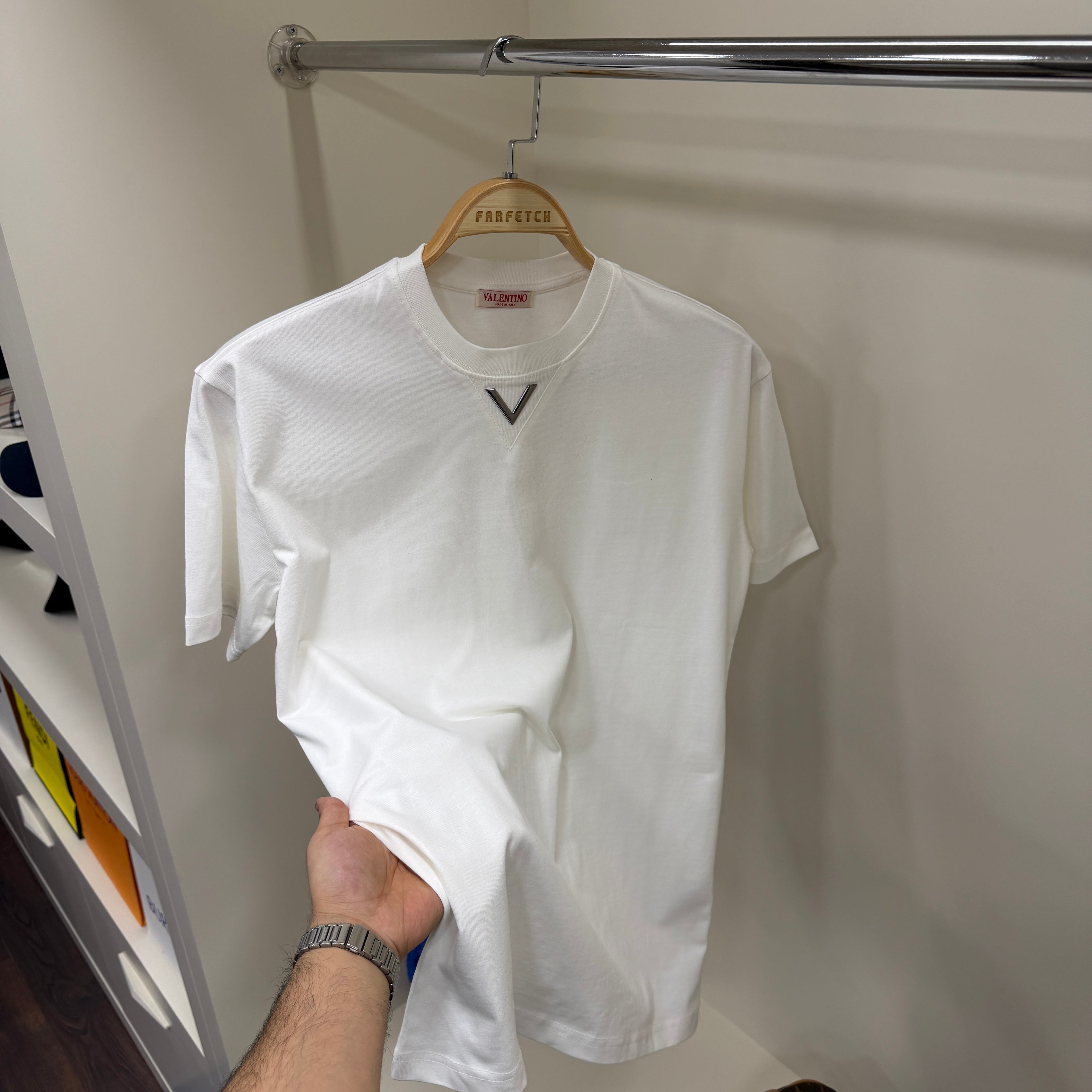 Valentino Göğüs Detay Beyaz T-Shirt
