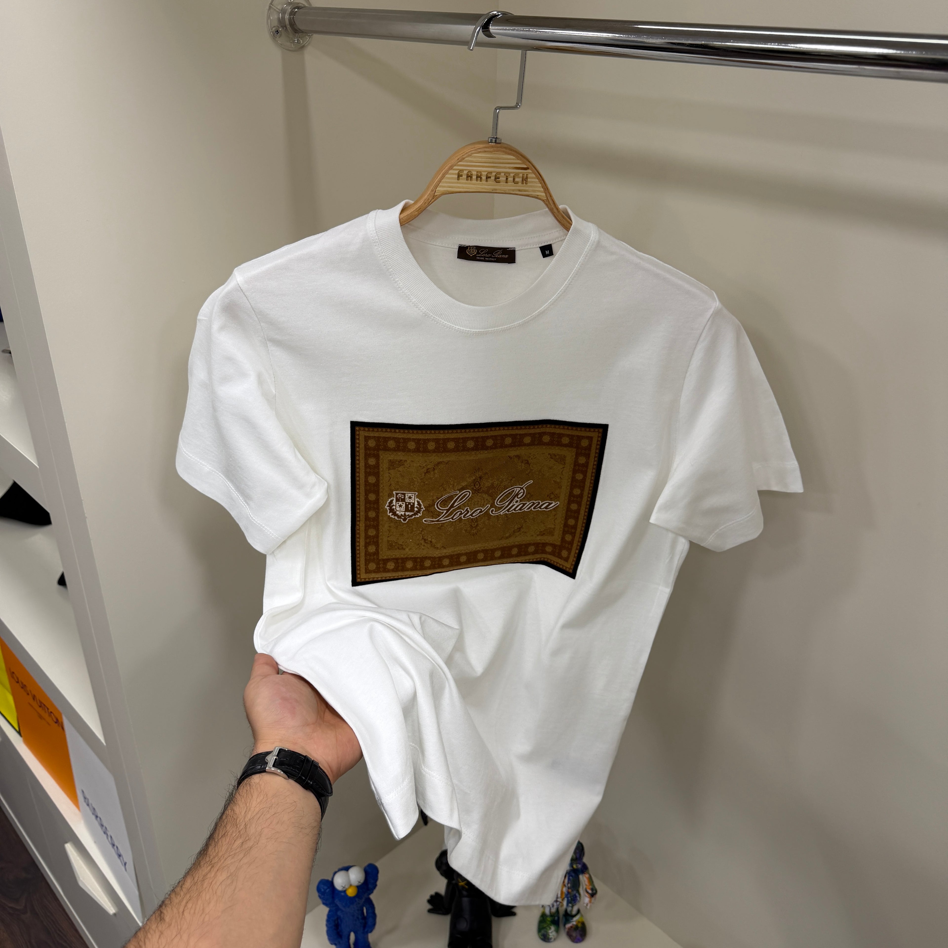 Loro Piana Flok Baskı Beyaz T-Shirt