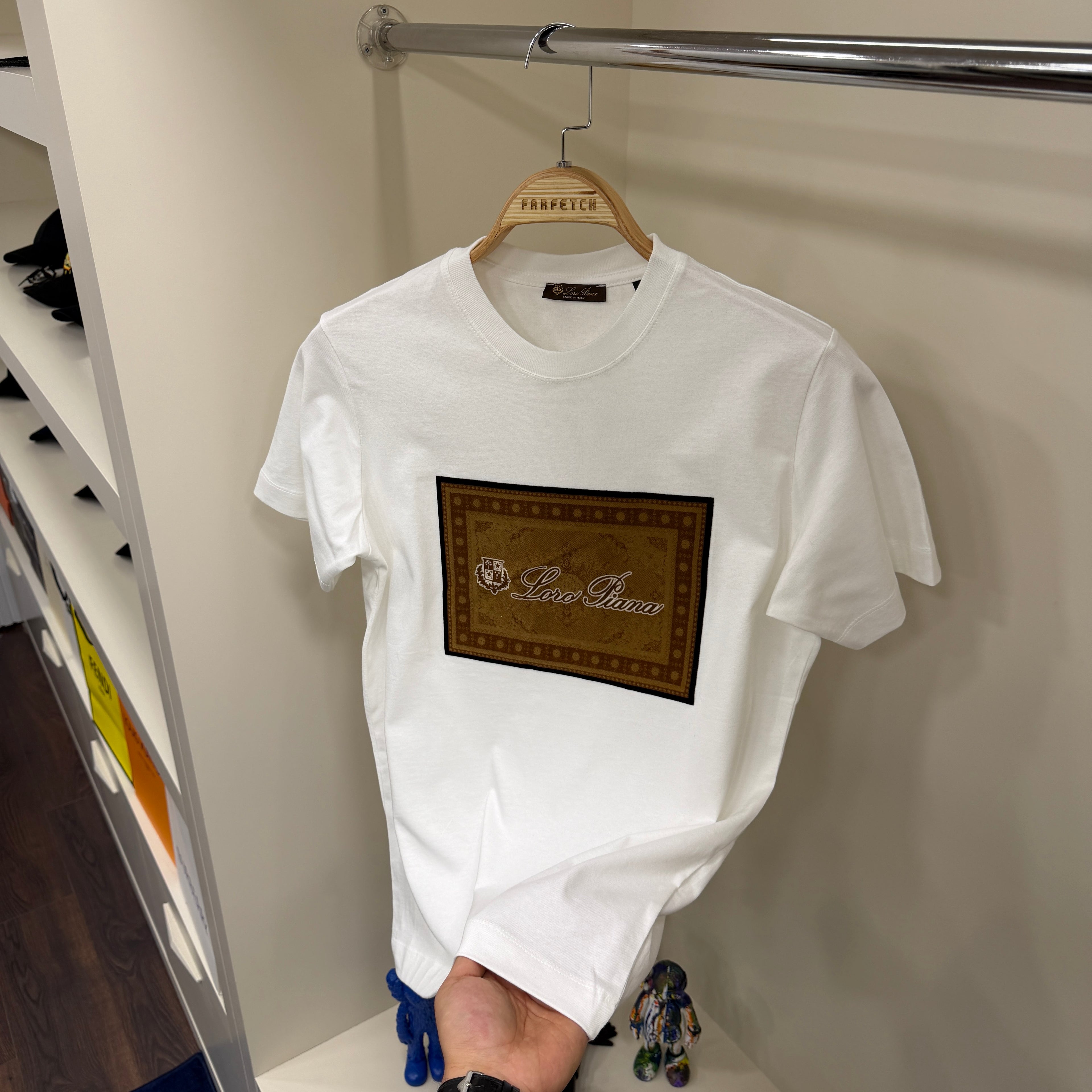 Loro Piana Flok Baskı Beyaz T-Shirt